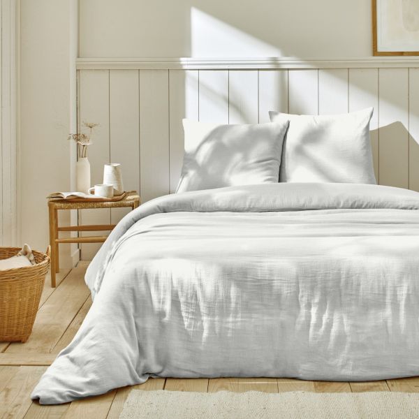 Housse de couette 220x240 cm + 2 taies 100% Gaze de Coton Blanc