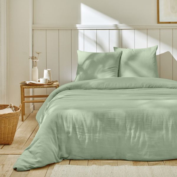 Housse de couette 240x260 cm + 2 taies 100% Gaze de Coton Vert Olive