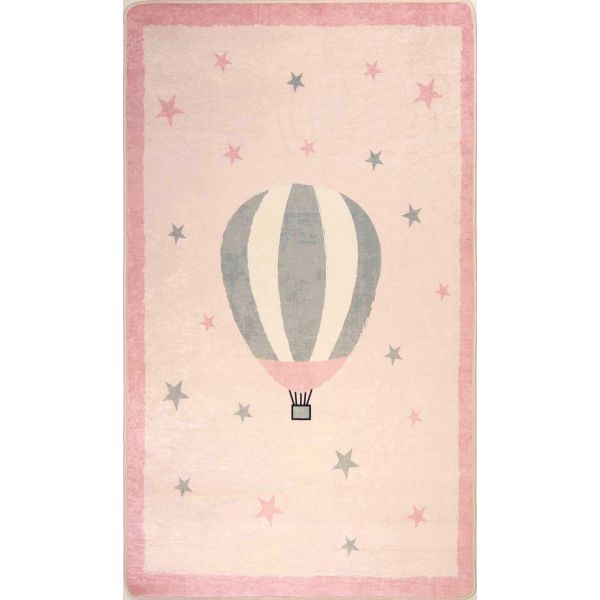 Tapis chambre enfant 120x160 cm Polyester Mongolfiere Rose