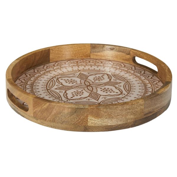Plateau rond en manguier Mira Orange 35 cm