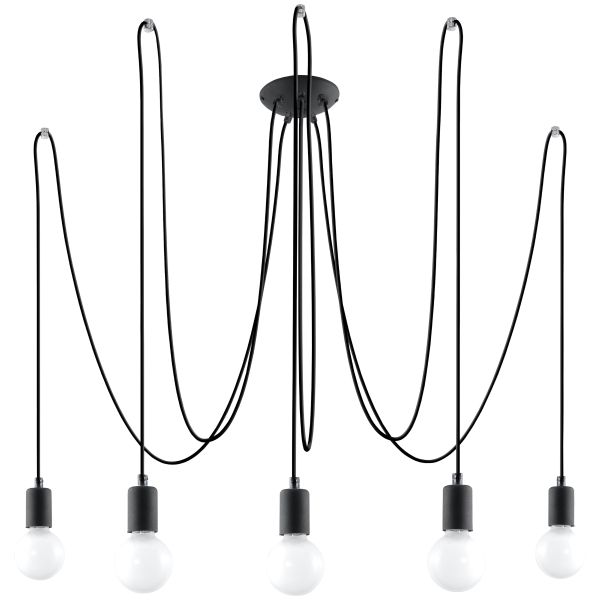 Lustre Tissu Noir E27 5 Edison