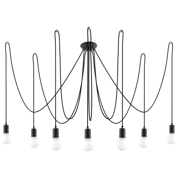 Lustre Tissu Noir E27 7 Edison