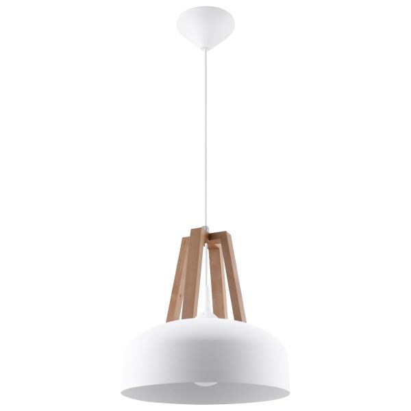 Suspension Acier Blanc/Bois Naturel E27 1 Casco