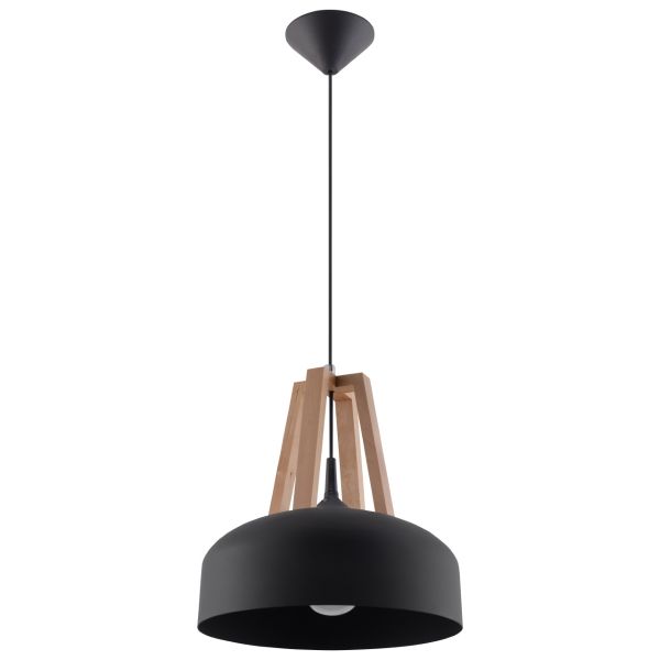 Suspension Acier Noir/Bois Naturel E27 1 Casco