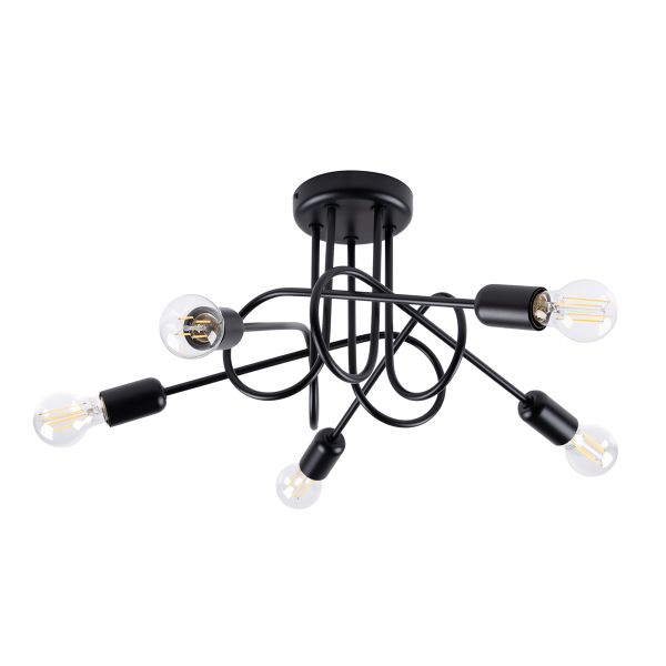 Lustre Acier Noir E27 5 Loop