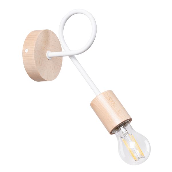 Applique Acier Blanc/Bois Naturel E27 1 Ember