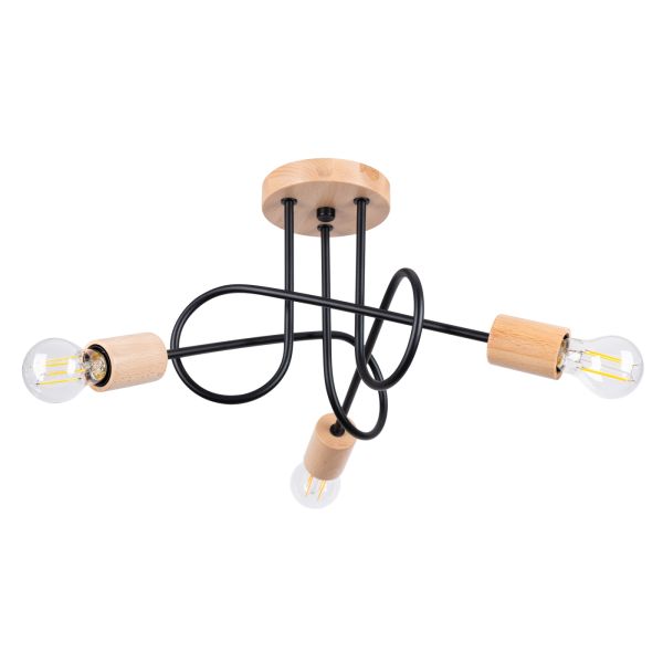 Lustre Acier Noir/Bois Naturel E27 3 Ember
