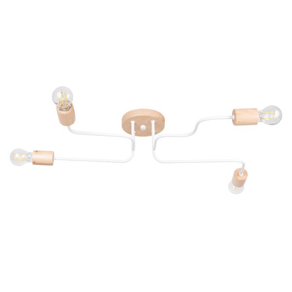 Lustre Acier Blanc/Bois Naturel E27 4 Timbo