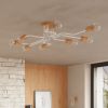Lustre Acier Blanc/Bois Naturel E27 4 Timbo