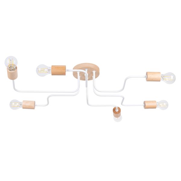 Lustre Acier Blanc/Bois Naturel E27 6 Timbo