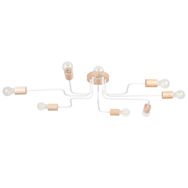 Lustre Acier Blanc/Bois Naturel E27 8 Timbo