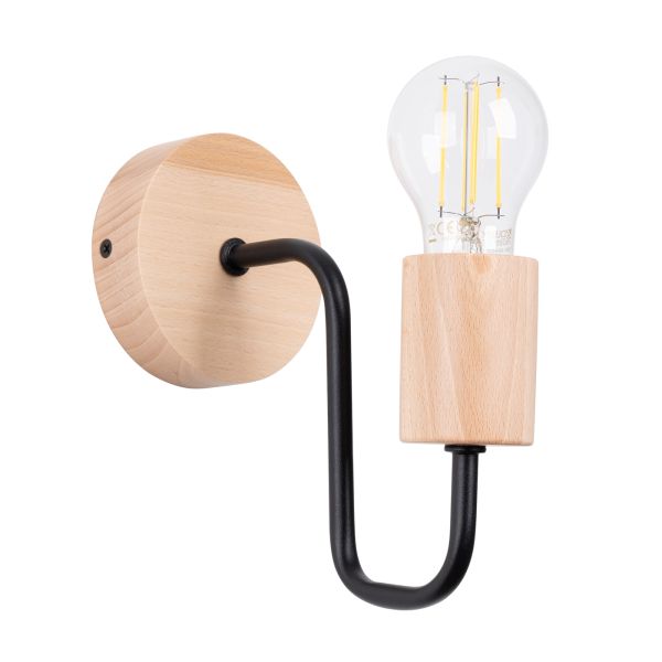 Applique Acier Noir/Bois Naturel E27 1 Timbo