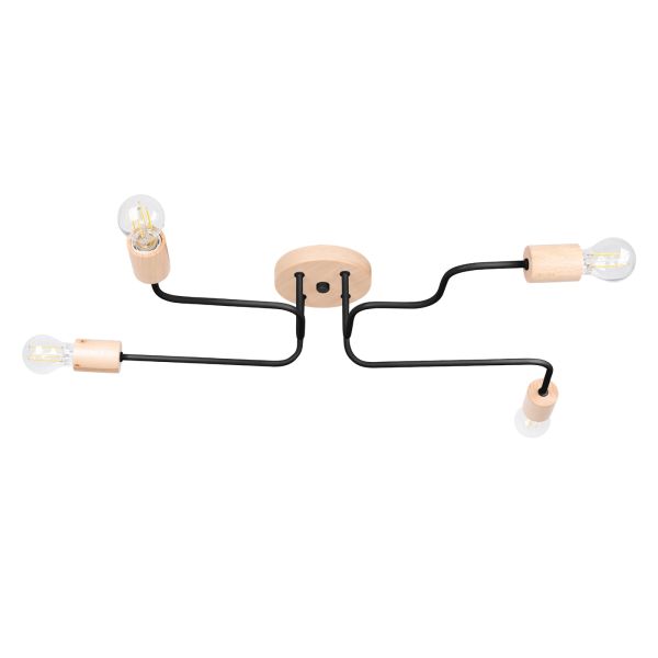 Lustre Acier Noir/Bois Naturel E27 4 Timbo