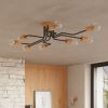 Lustre Acier Noir/Bois Naturel E27 4 Timbo