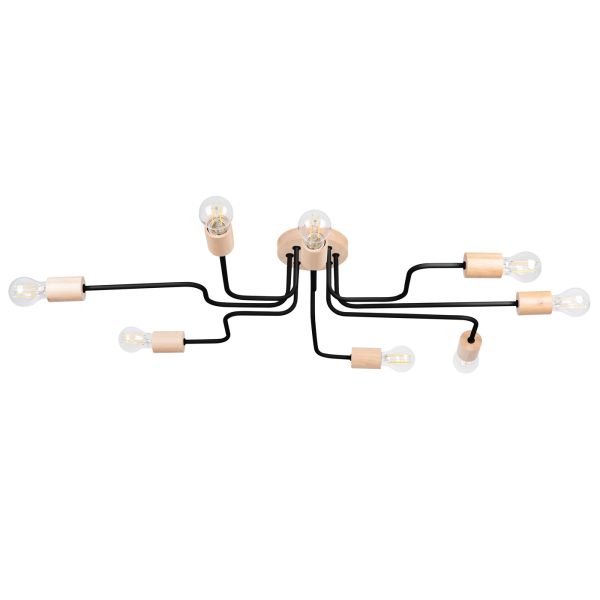 Lustre Acier Noir/Bois Naturel E27 8 Timbo