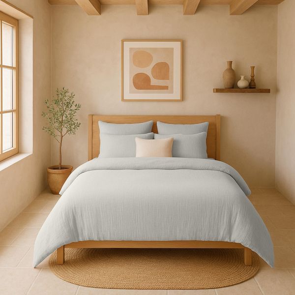 Housse de couette 220x240 cm Gaze de Coton Lavé Gris Glacier