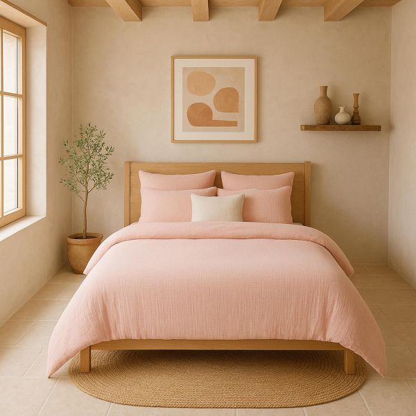Housse de couette 240x260 cm Gaze de Coton Lavé Rose Lotus