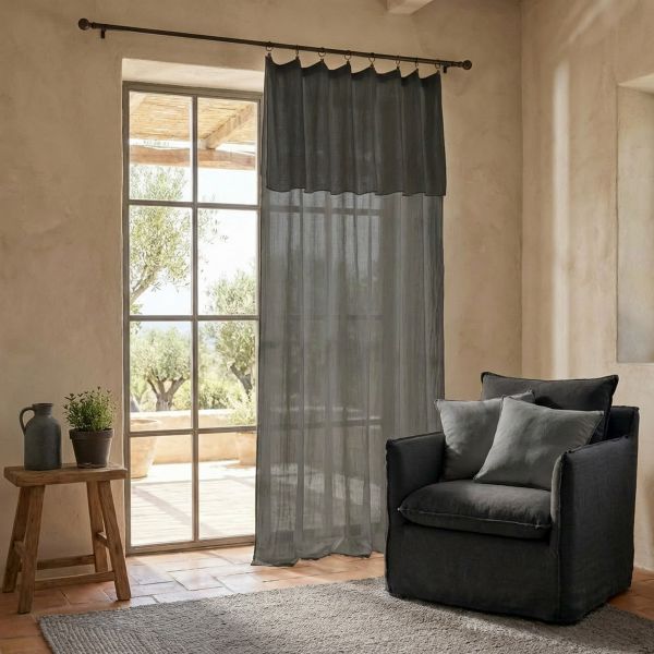 Rideau ajustable 140x300 cm Gaze de coton Granit