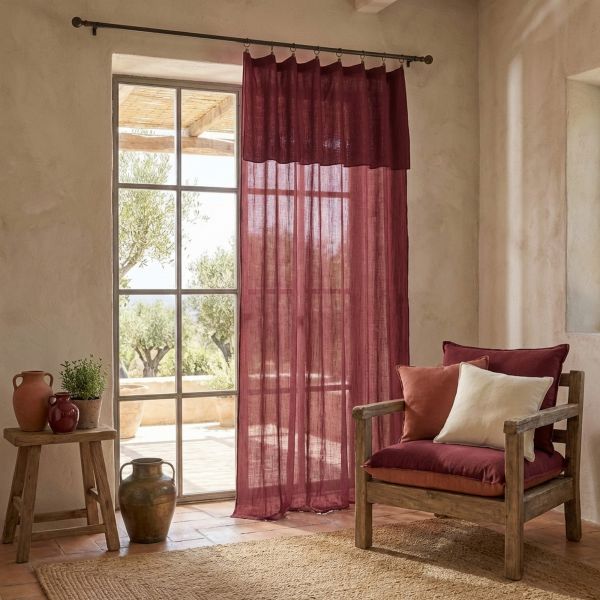 Rideau ajustable 140x300 cm Gaze de coton Lie De Vin
