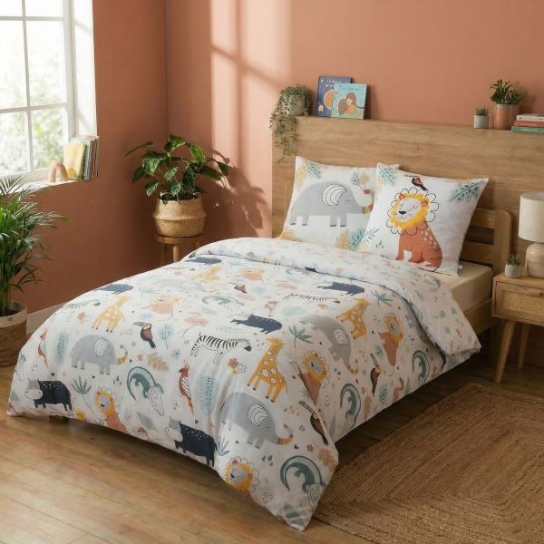 Couette imprimée 220x240 cm + 2 taies Coton Savannah