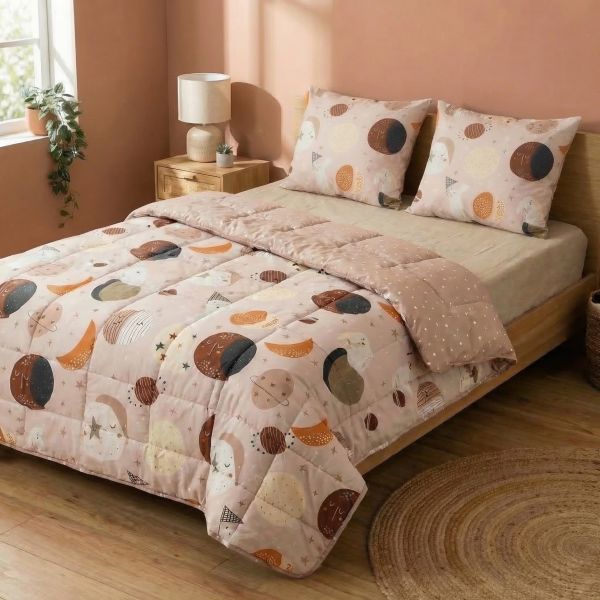 Couette imprimée 220x240 cm + 2 taies Coton Celestine