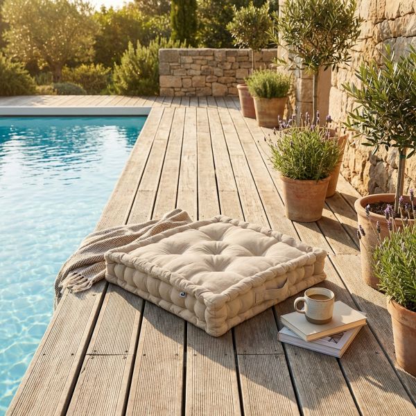 Coussin de sol 50x50 cm Coton Dahlia Ficelle