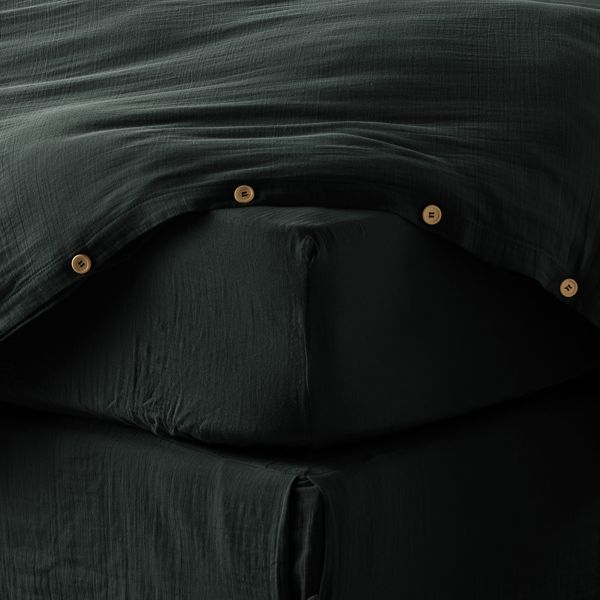 Drap housse 160x200+30 cm Gaze de Coton Terra Sapin