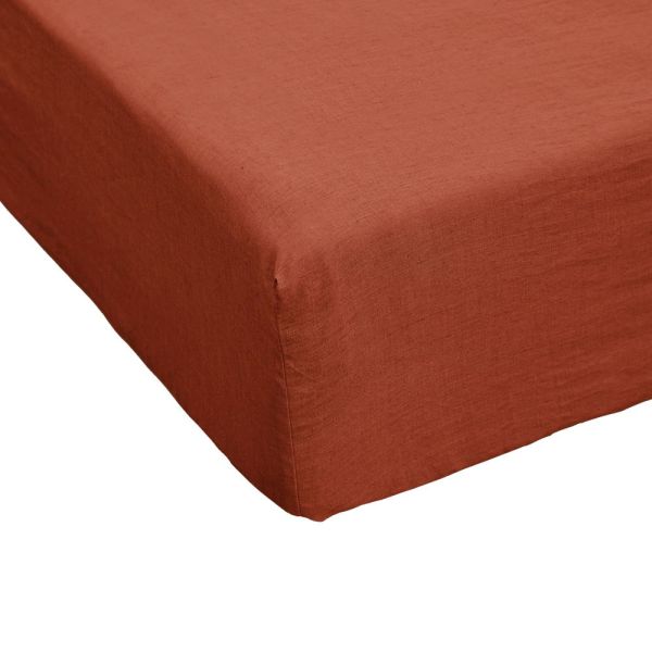 Drap housse 90x190+30 cm Lin Rosalie Paprika