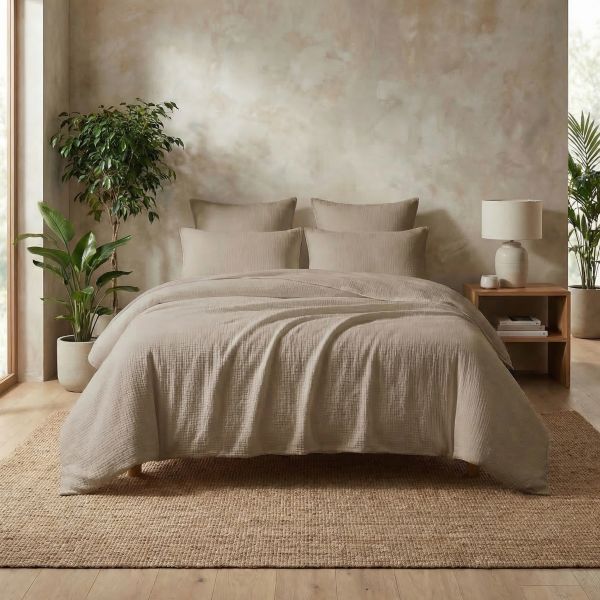 Housse de couette 220x240 cm Gaze de Coton Iris Ficelle