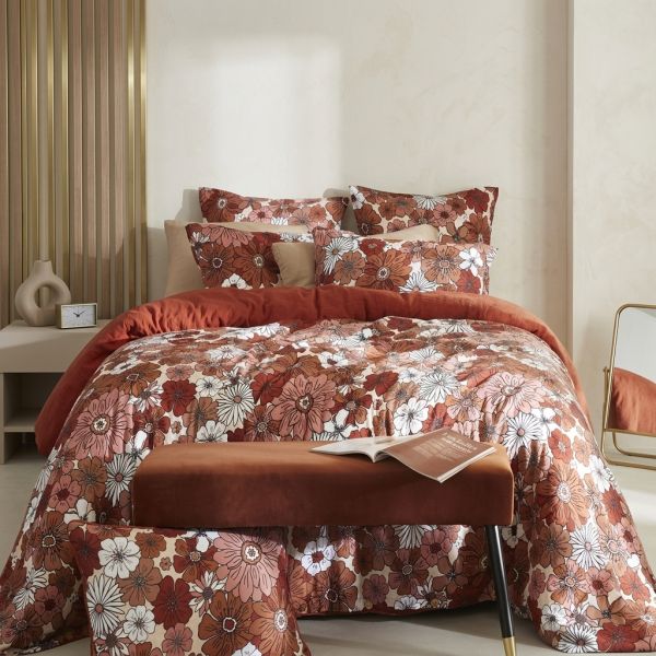 Housse de couette Reversible 200x200 cm Gaze de Coton Florence Terracotta