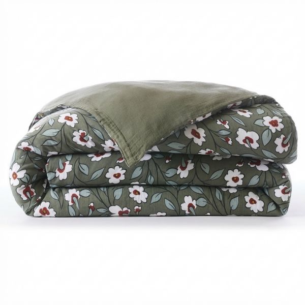 Housse de couette Reversible 200x200 cm Gaze de Coton Azalée Romarin