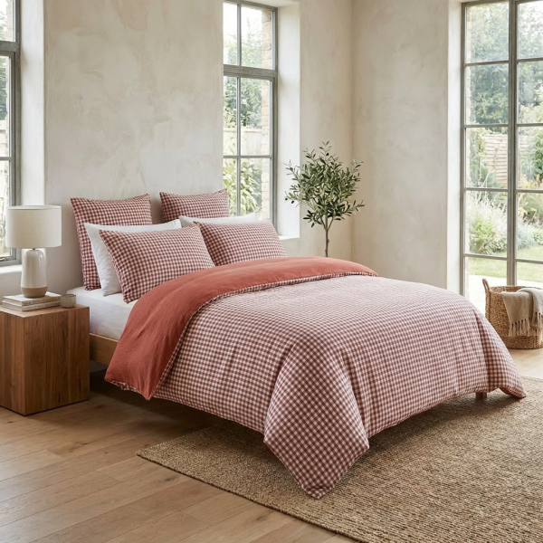 Housse de couette Reversible 240x260 cm Gaze de Coton Vickie Terracotta