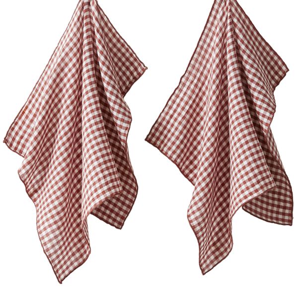 Lot de 2 essuie-mains 50x70 cm Gaze de Coton Vickie Terracotta