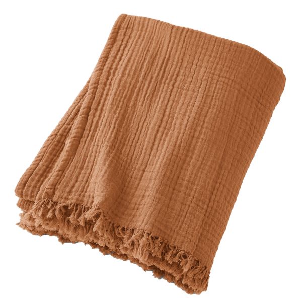 Plaid 180x220 cm Gaze de Coton Terra Abricot