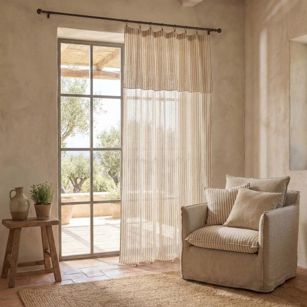 Rideau ajustable 140x300 cm Gaze de Coton Camélia Ficelle