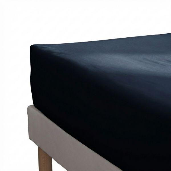 Drap housse 140x190+30 cm Percale de Coton Bleu Nuit