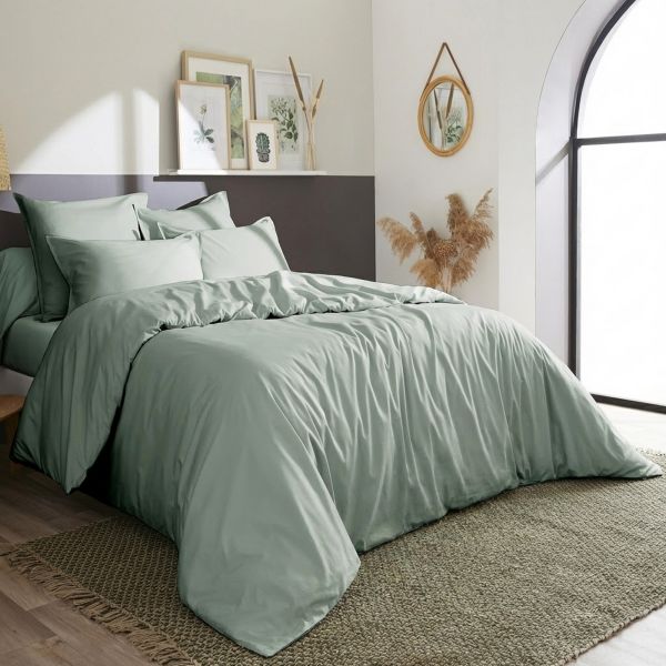 Housse de couette 200x200 cm Percale de Coton Céladon
