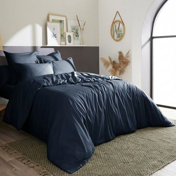 Housse de couette 220x240 cm Percale de Coton Bleu Nuit
