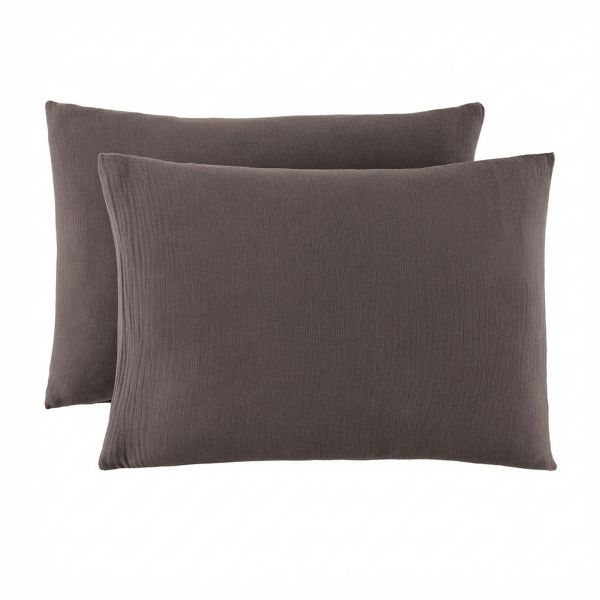 Lot 2 taies d’oreiller 50x70 cm Gaze de Coton - Coton 57 fils Charbon