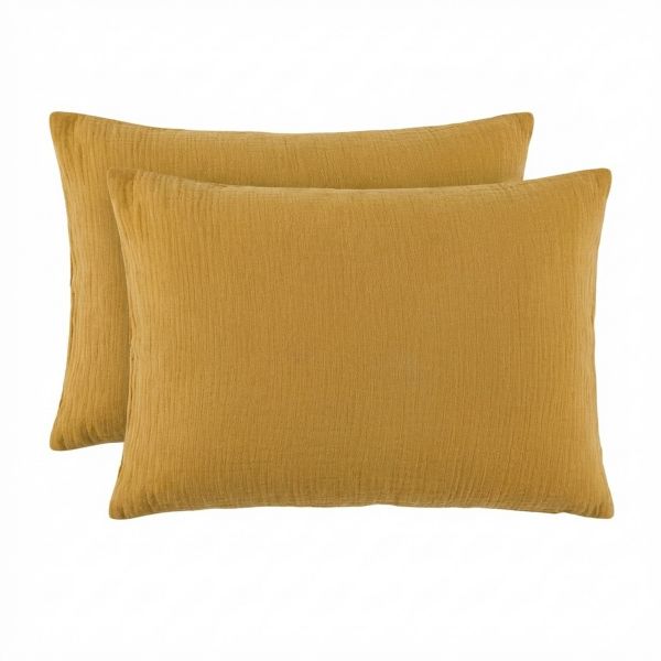 Lot 2 taies d’oreiller 50x70 cm Gaze de Coton - Coton 57 fils Ocre