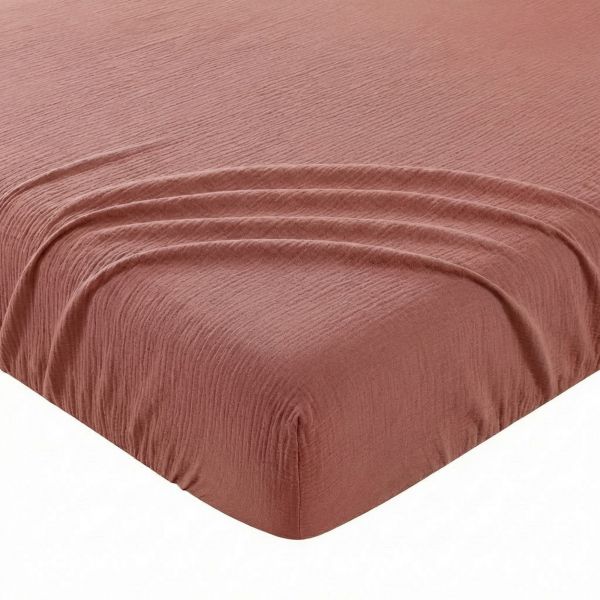 Drap Housse 140x200+35 cm Gaze de Coton - Coton 57 fils Terracotta