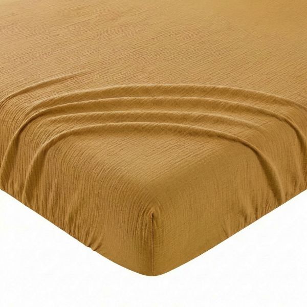 Drap Housse 140x200+35 cm Gaze de Coton - Coton 57 fils Ocre