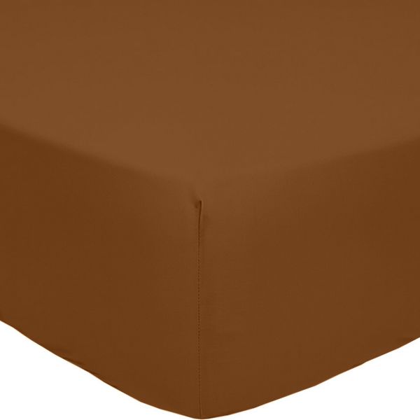 Drap Housse 180x200+30 cm Percale de Coton Ocre