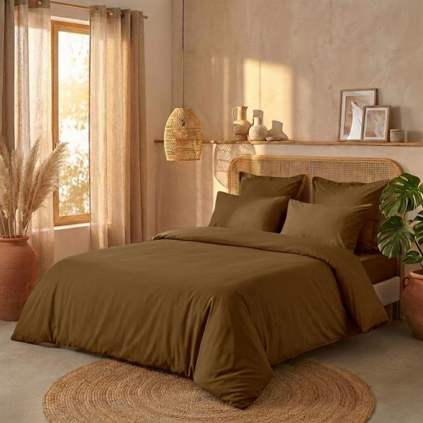 Parure de lit 240x260 cm Percale de Coton Ocre
