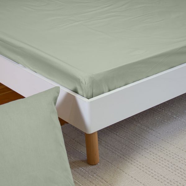 Drap Housse 140x190+27 cm Percale de Coton Vert Sauge