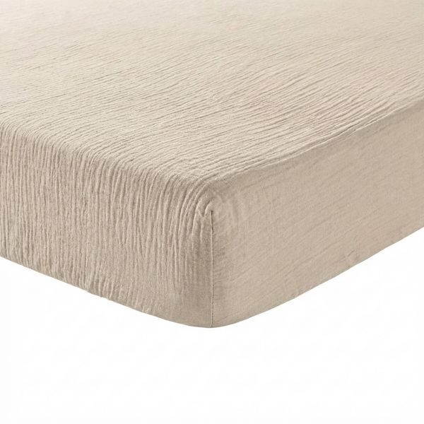 Drap Housse 180x200+30 cm Gaze de Coton Naturel